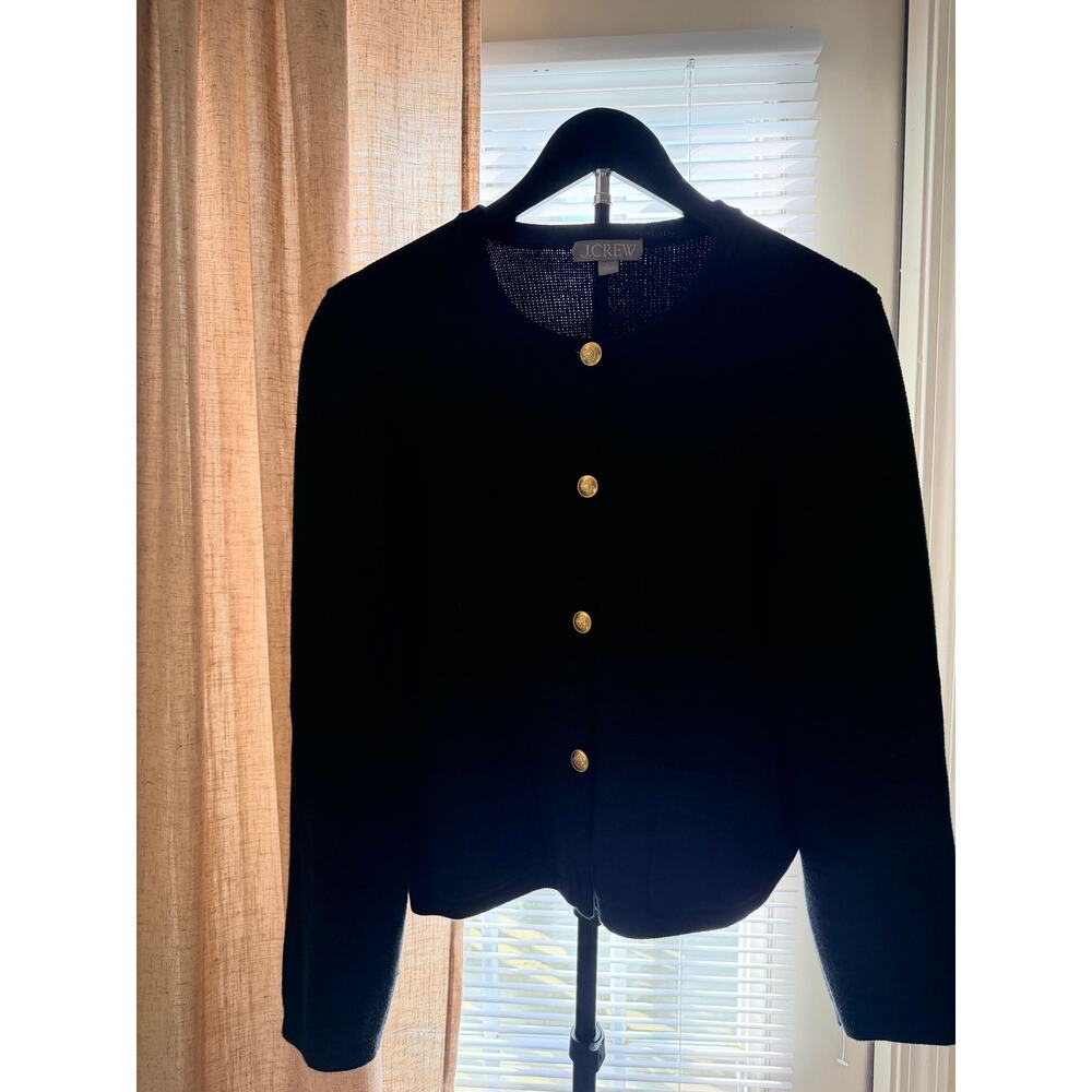 j. Crew 100% Cotton Heavy Weight Cardigan Sweater gold buttons EUC L black